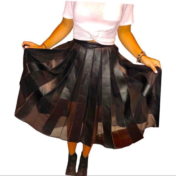 NICHOLAS Dresses & Skirts - Nicholas Leather and Chiffon Carwash Midi S…